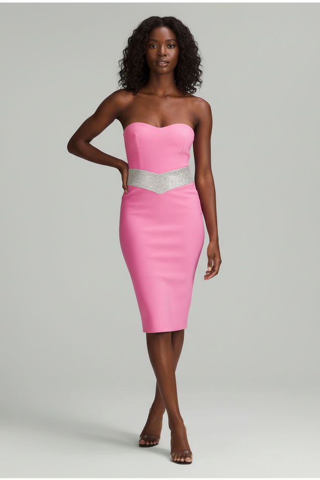 Jupe Crayon Moulante Taille Strassée Élégante