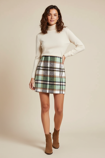 Jupe Crayon Plaid Vert Chic