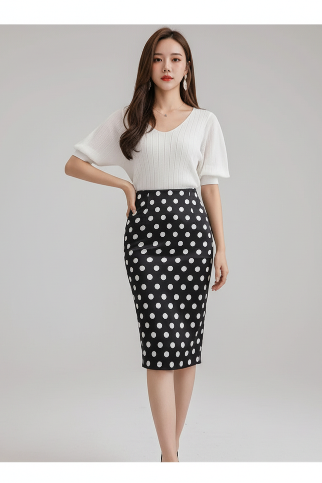 Jupe Crayon Noire À Pois Chic