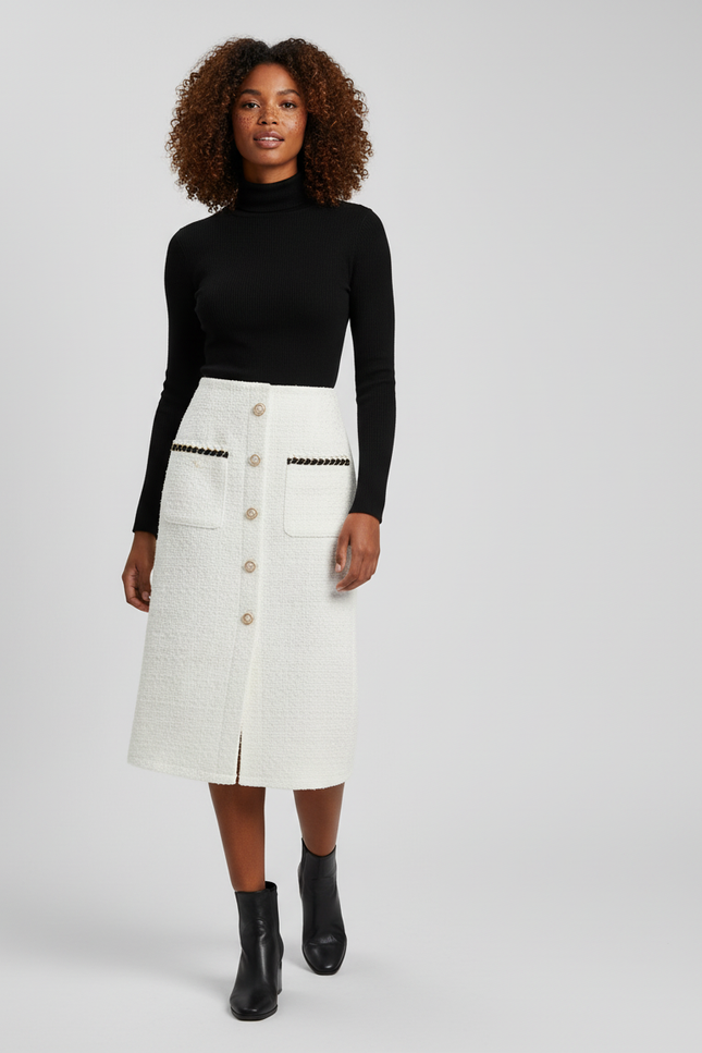 Jupe Crayon Blanche Tweed Chic