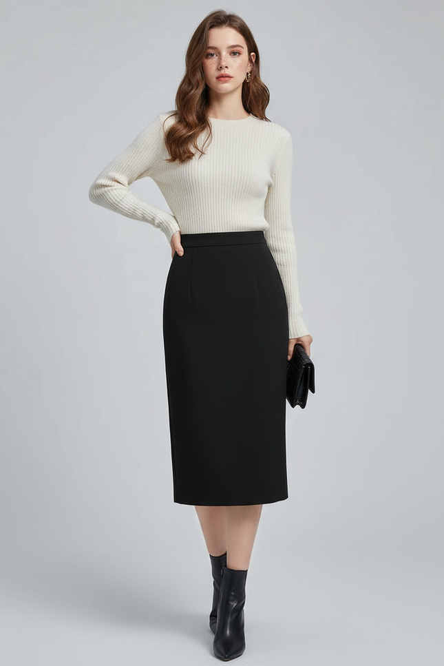Jupe Crayon Noire Midi Élégante