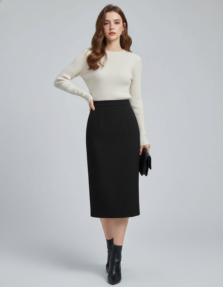 Jupe Crayon Noire Midi Élégante