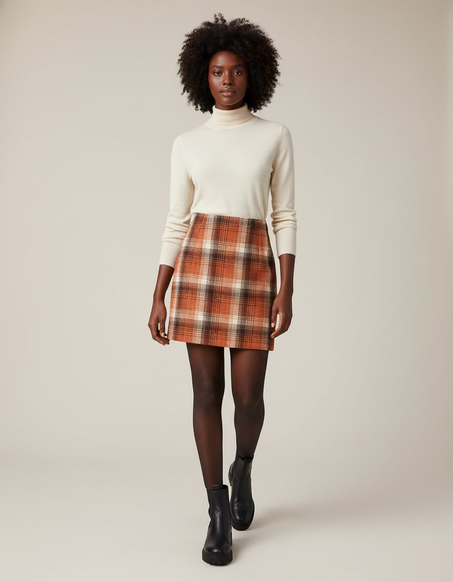 Jupe Crayon Écossaise Laine Chic