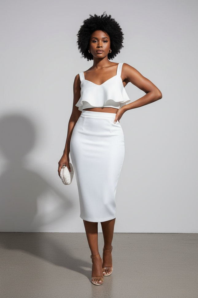 Jupe Crayon Blanche Taille Haute Élégante