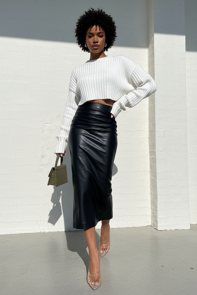 Jupe Crayon Noire Similicuir Chic