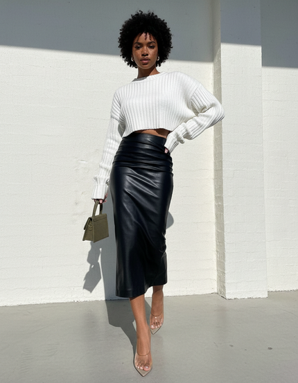 Jupe Crayon Noire Similicuir Chic