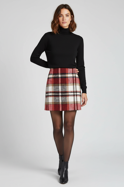 Jupe Crayon Plaid Lainage Chic