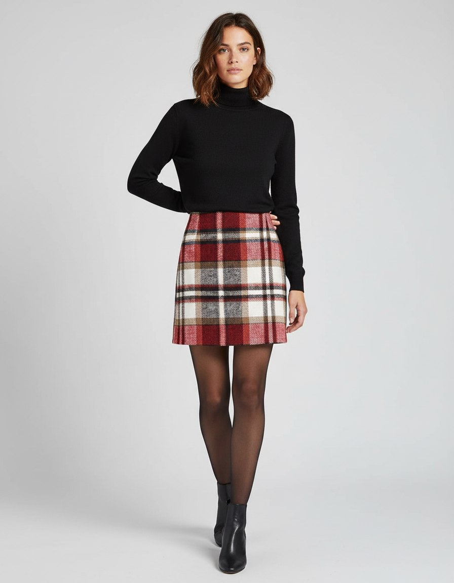 Jupe Crayon Plaid Lainage Chic
