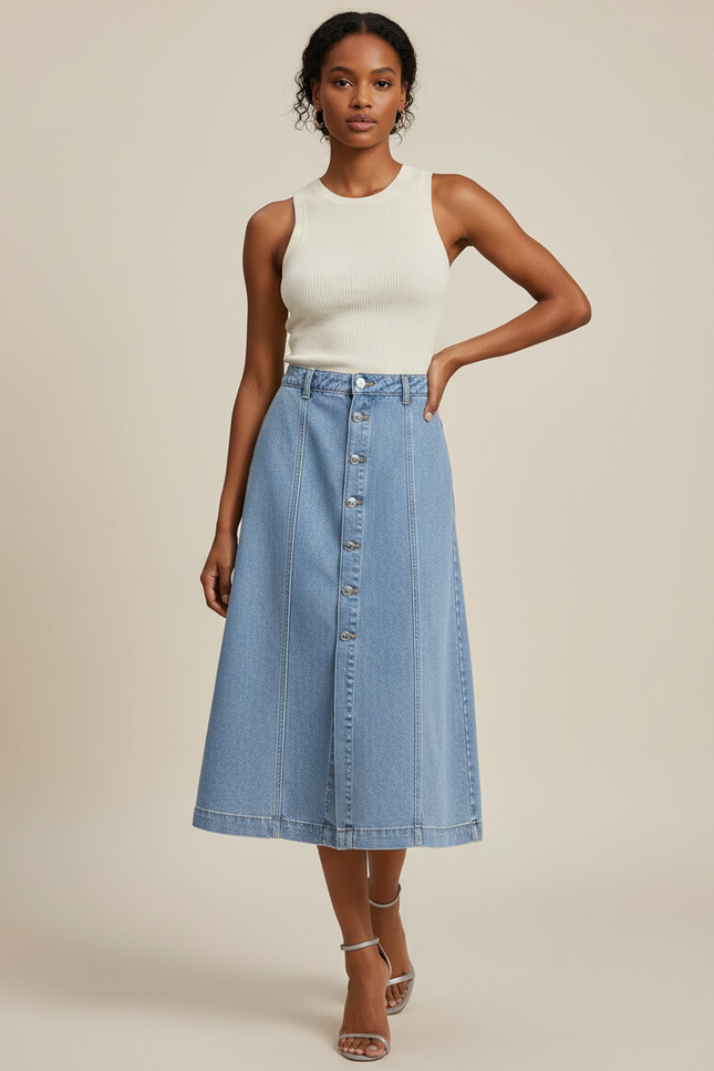 Jupe Crayon Denim Boutonnée Chic