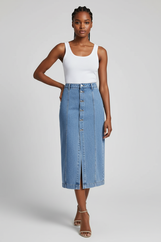 Jupe Crayon Denim Boutonnée Chic