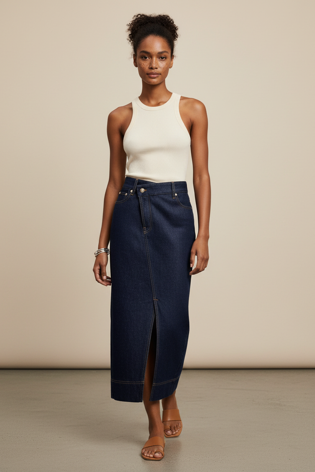 Jupe Crayon Denim Fendue Élégante