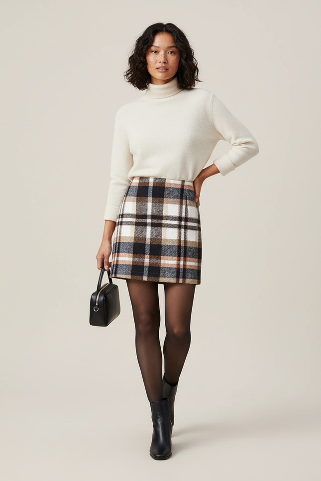 Jupe Crayon À Carreaux En Laine Chic