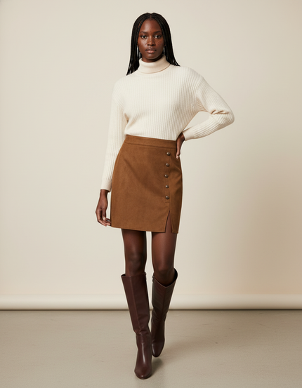 Jupe Crayon Suédine Marron Chic