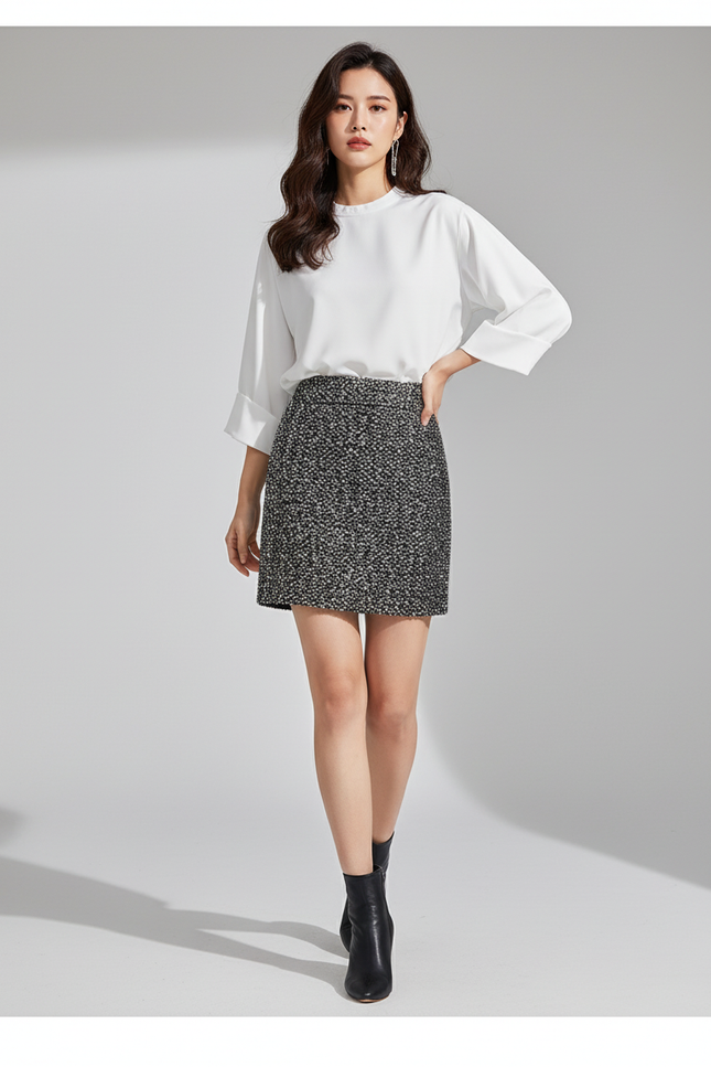 Jupe Crayon Tweed Courte Chic
