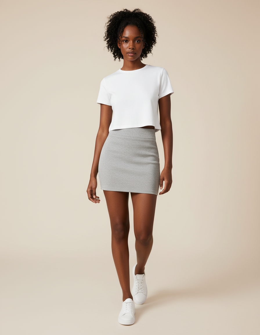 Jupe Crayon Grise Texturée Décontractée