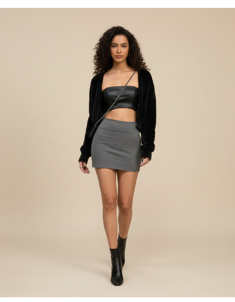 Jupe Crayon Gris Chiné