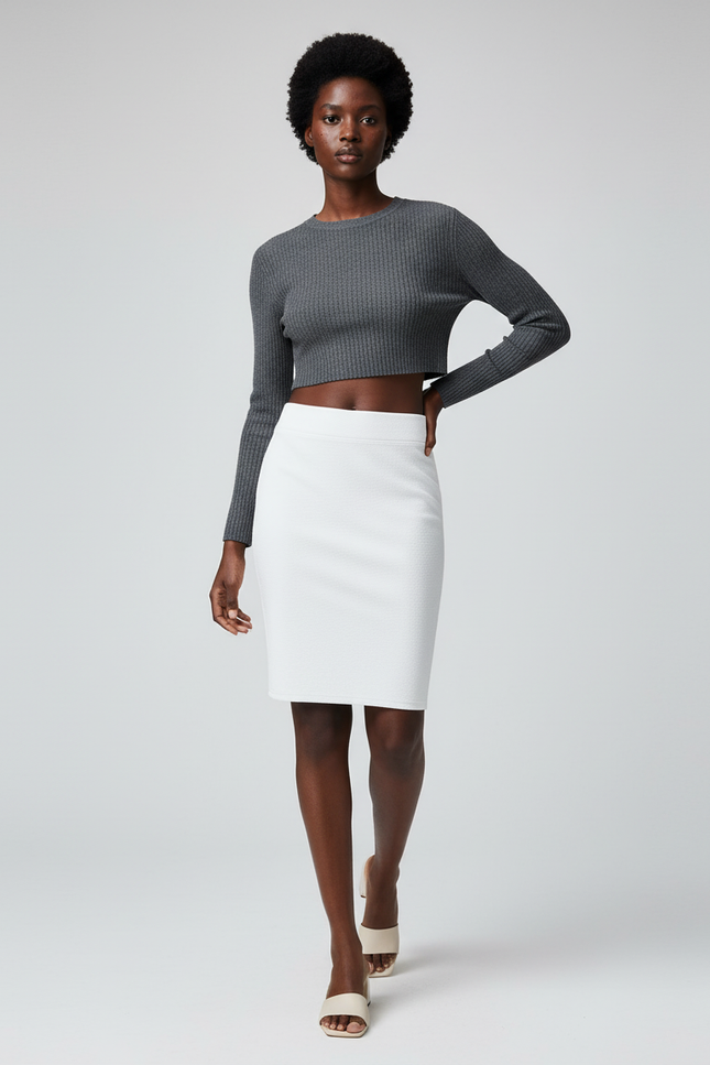 Jupe Crayon Blanche Texturée Élégante