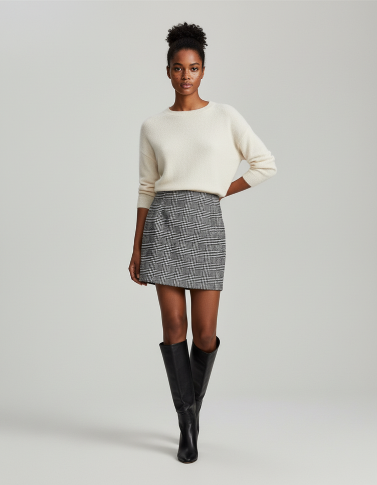 Jupe Crayon Carreaux Laine Chic