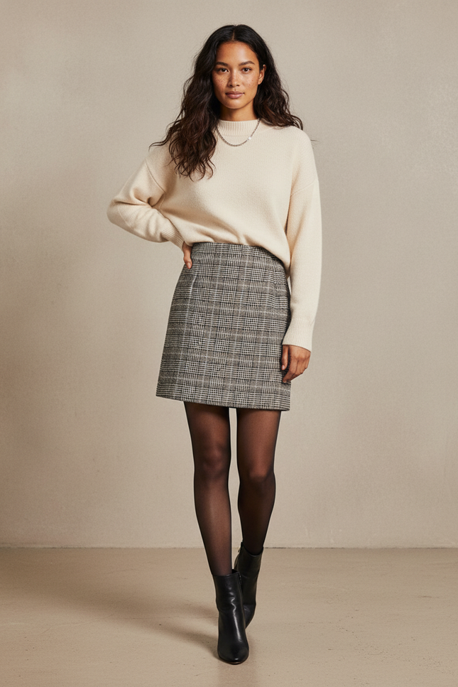 Jupe Crayon Laine Carreaux Chic