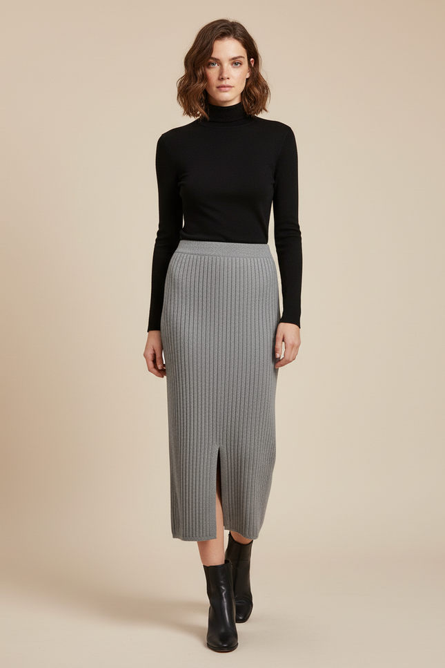 Jupe Crayon Gris Côtelée Élégante