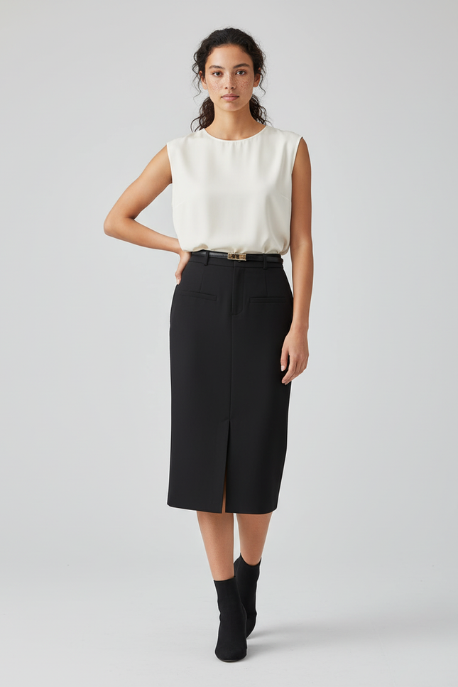 Jupe Crayon Noire Fendue Élégante