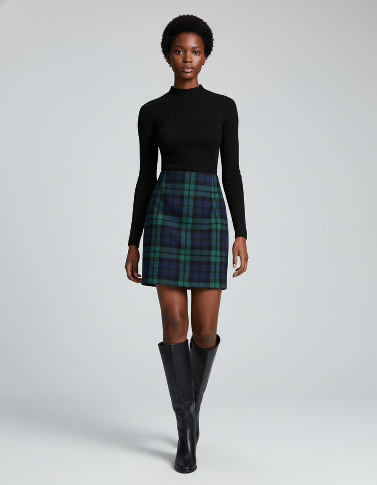 Jupe Crayon Carreaux Laine Chic
