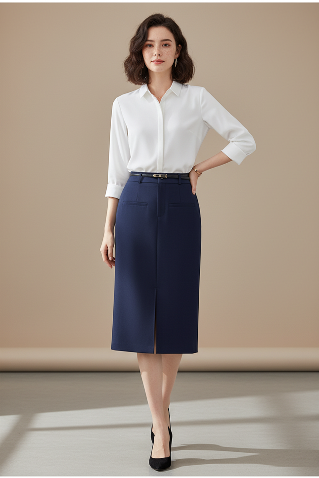 Jupe Crayon Bleue Marine Fente Élégante