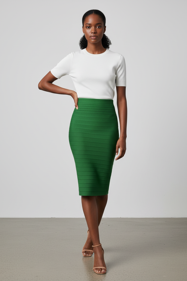 Jupe Crayon Verte Bandage Élégante