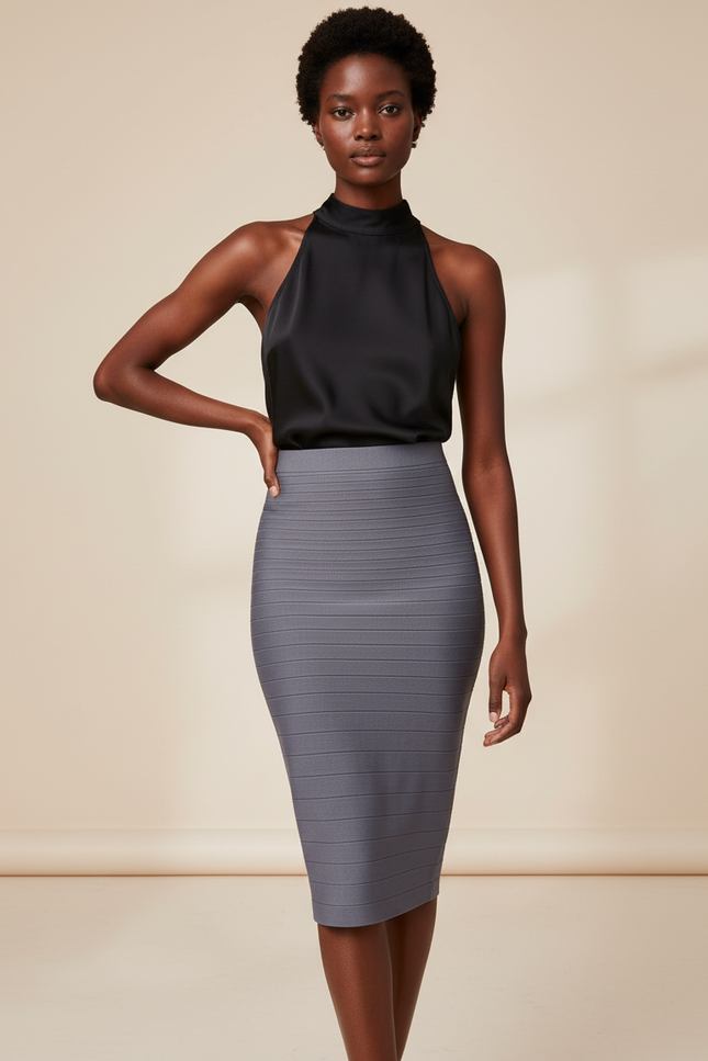 Jupe Crayon Grise Bandage Élégante