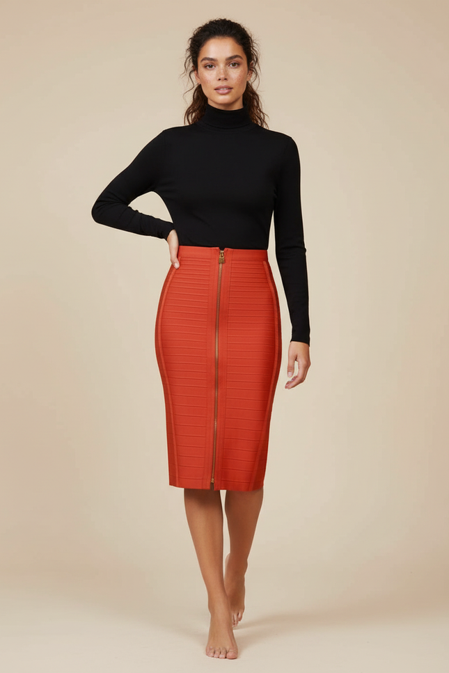 Jupe Crayon Bandage Terracotta Chic