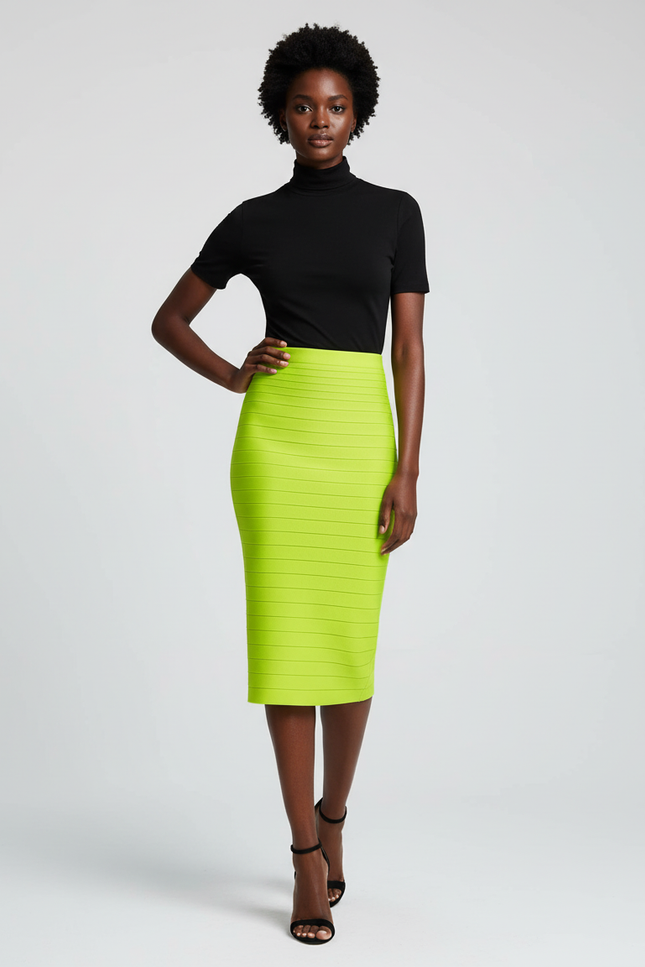 Jupe Crayon Vert Fluo Bandeau Chic