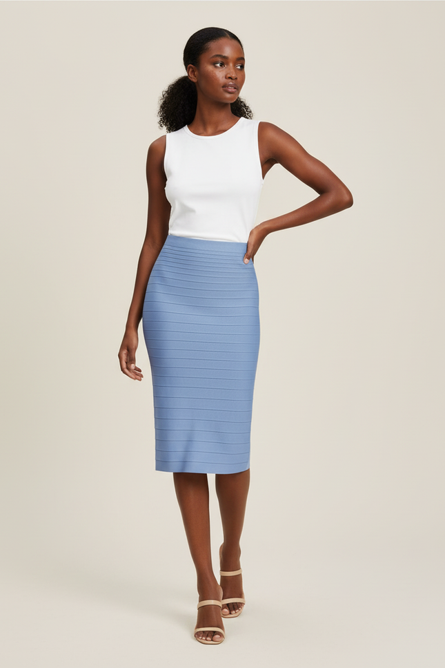 Jupe Crayon Bleu Ciel Bandage Chic