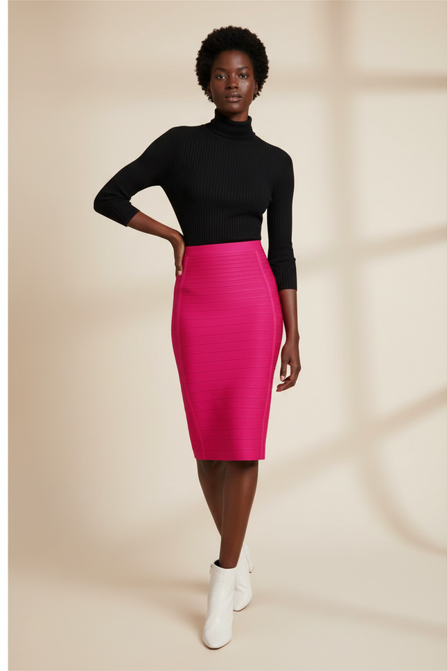 Jupe Crayon Rose Fuchsia Bandage Chic