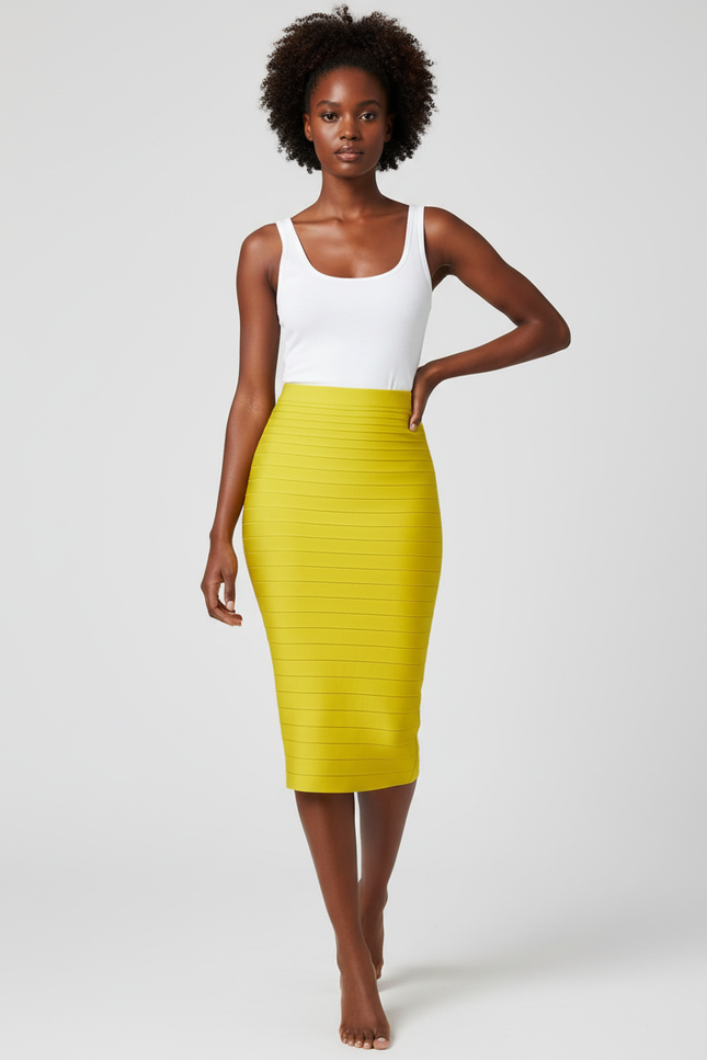 Jupe Crayon Jaune Bandage Chic