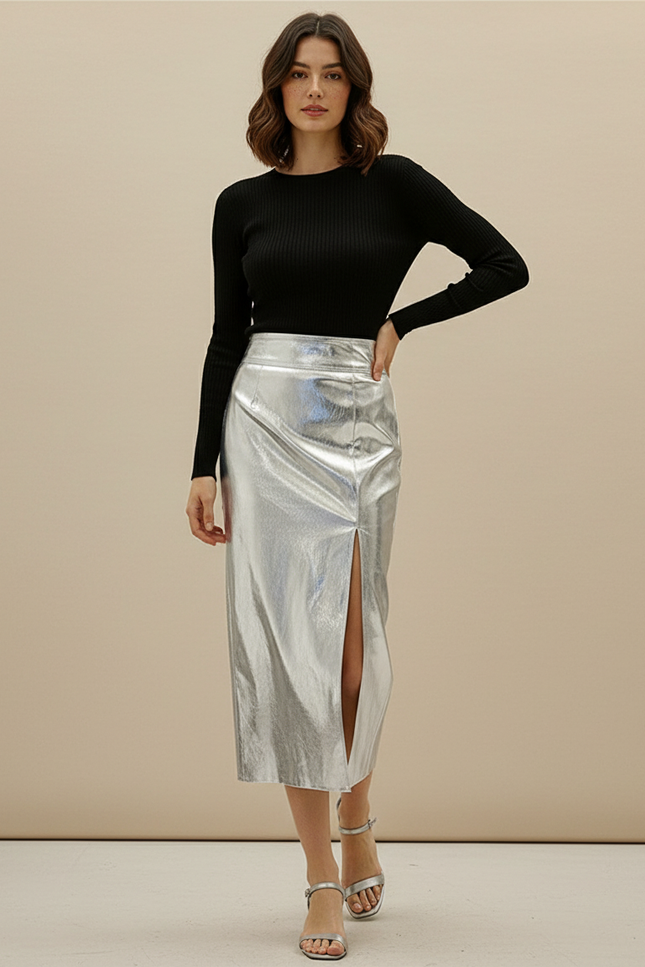 Jupe Crayon Argentée