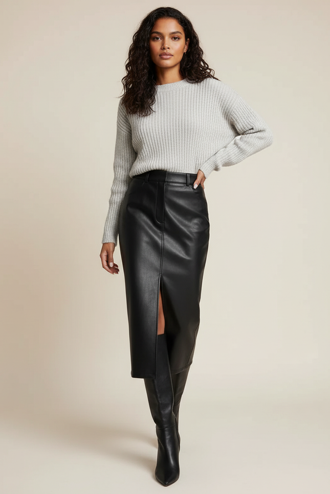 Jupe Crayon Cuir Longue