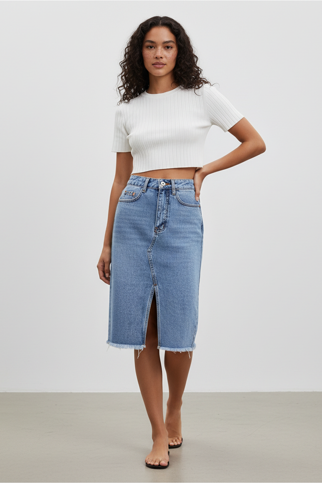 Jupe Crayon Jean Fendue