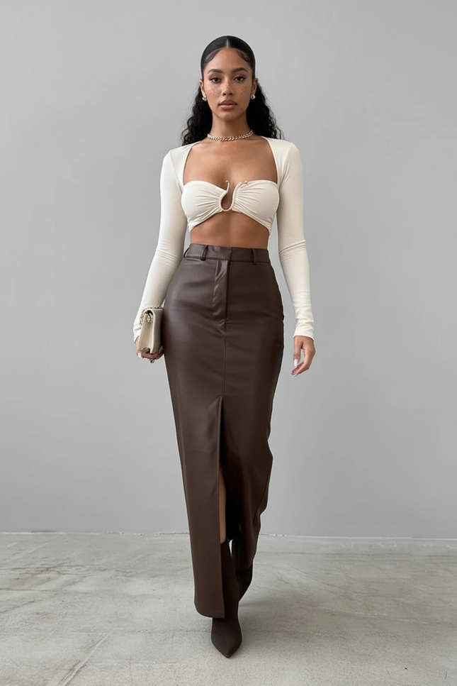 Jupe Crayon Cuir Fendu