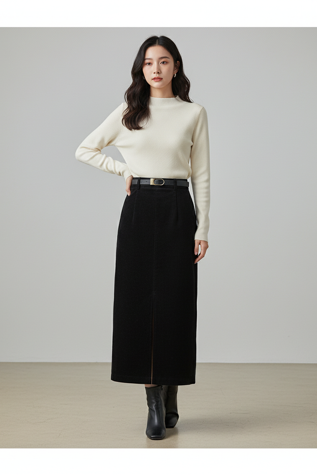 Jupe Crayon Noire Velours Élégante