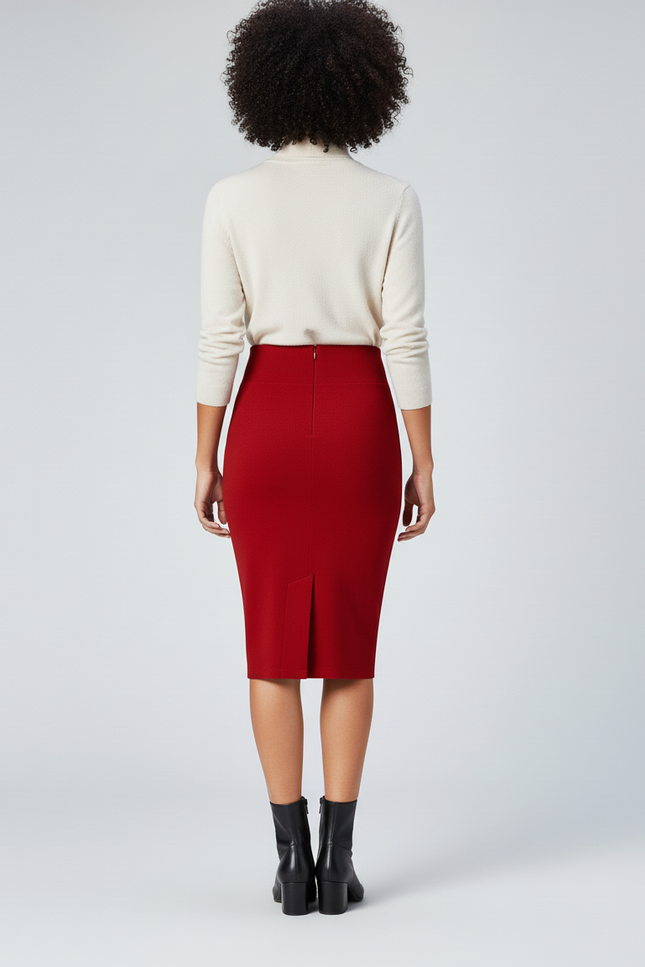 Jupe Crayon Taille Haute Rouge