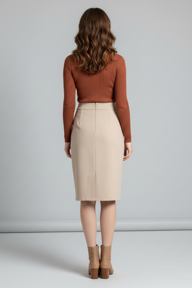 Jupe Crayon Beige Boutonnée Chic