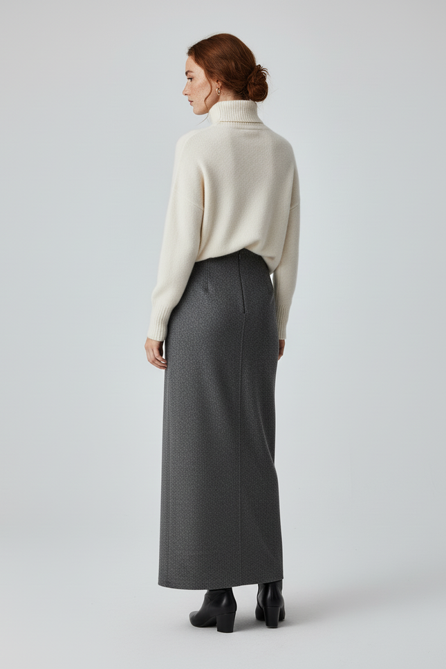Jupe Crayon Laine Grise Élégante
