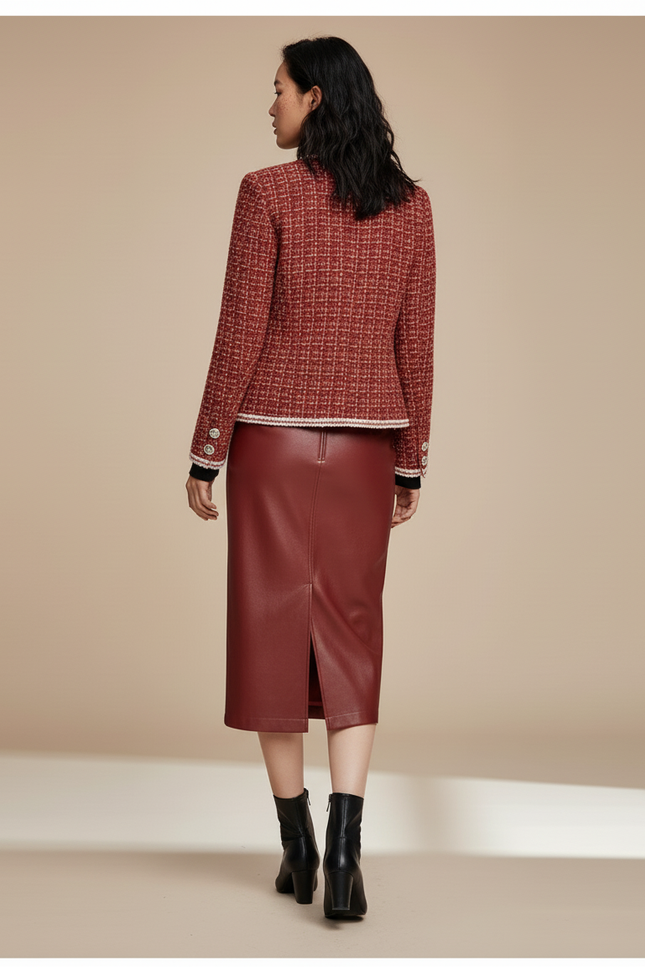 Jupe Crayon Simili Cuir Bordeaux