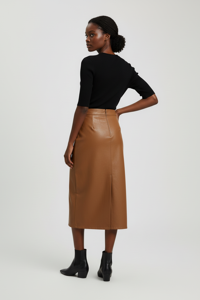 Jupe Crayon Cuir Camel