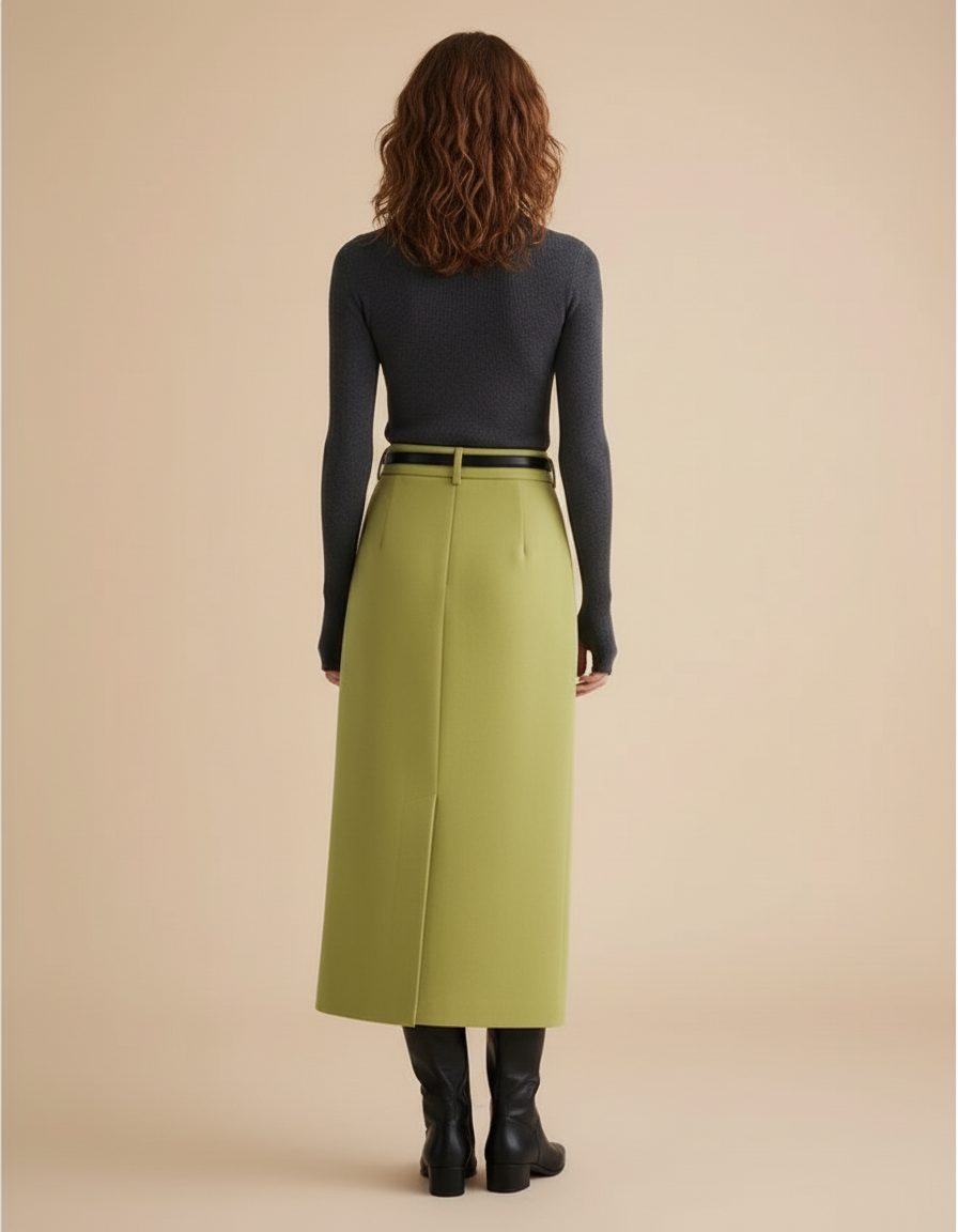 Jupe Crayon Vert Fente Chic
