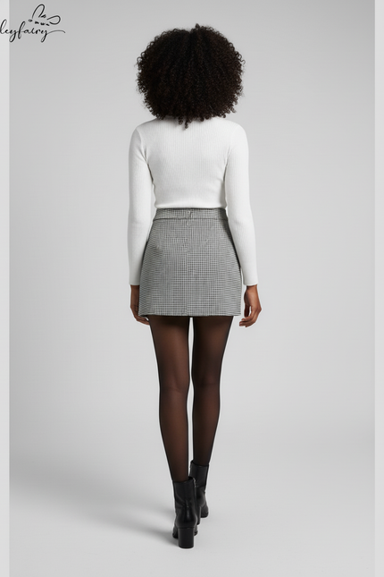 Jupe Crayon Pied-De-Poule Fendue Chic