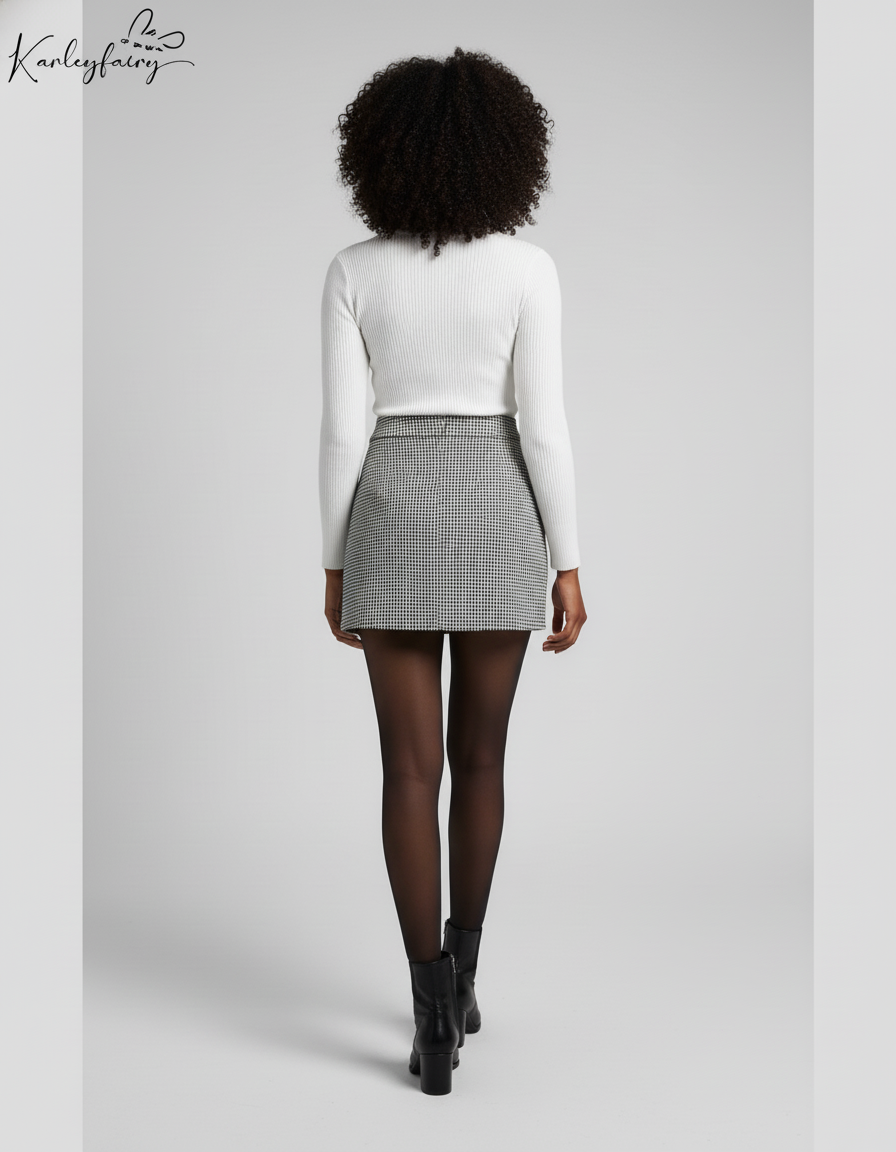 Jupe Crayon Pied-De-Poule Fendue Chic
