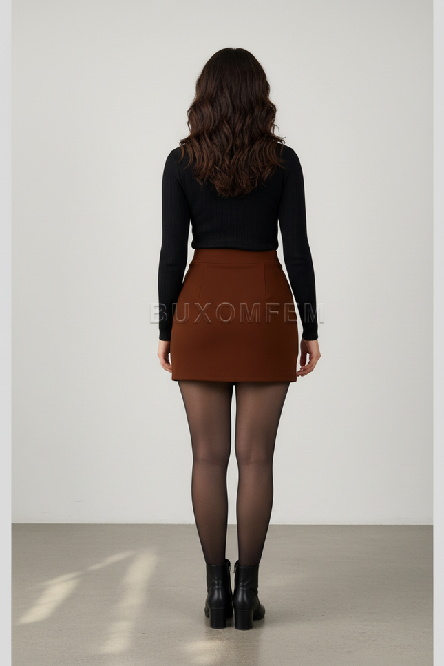 Jupe Crayon Marron Fendue Chic