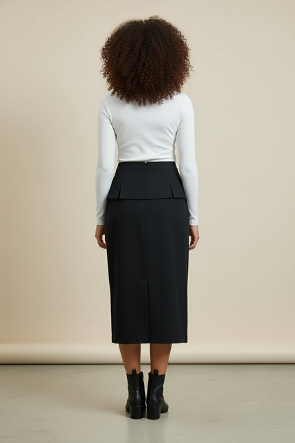 Jupe Crayon Noire Plissée Chic