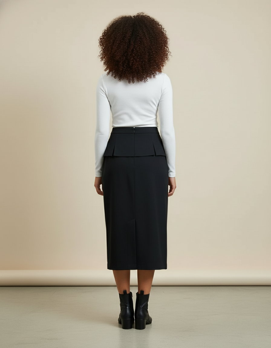 Jupe Crayon Noire Plissée Chic
